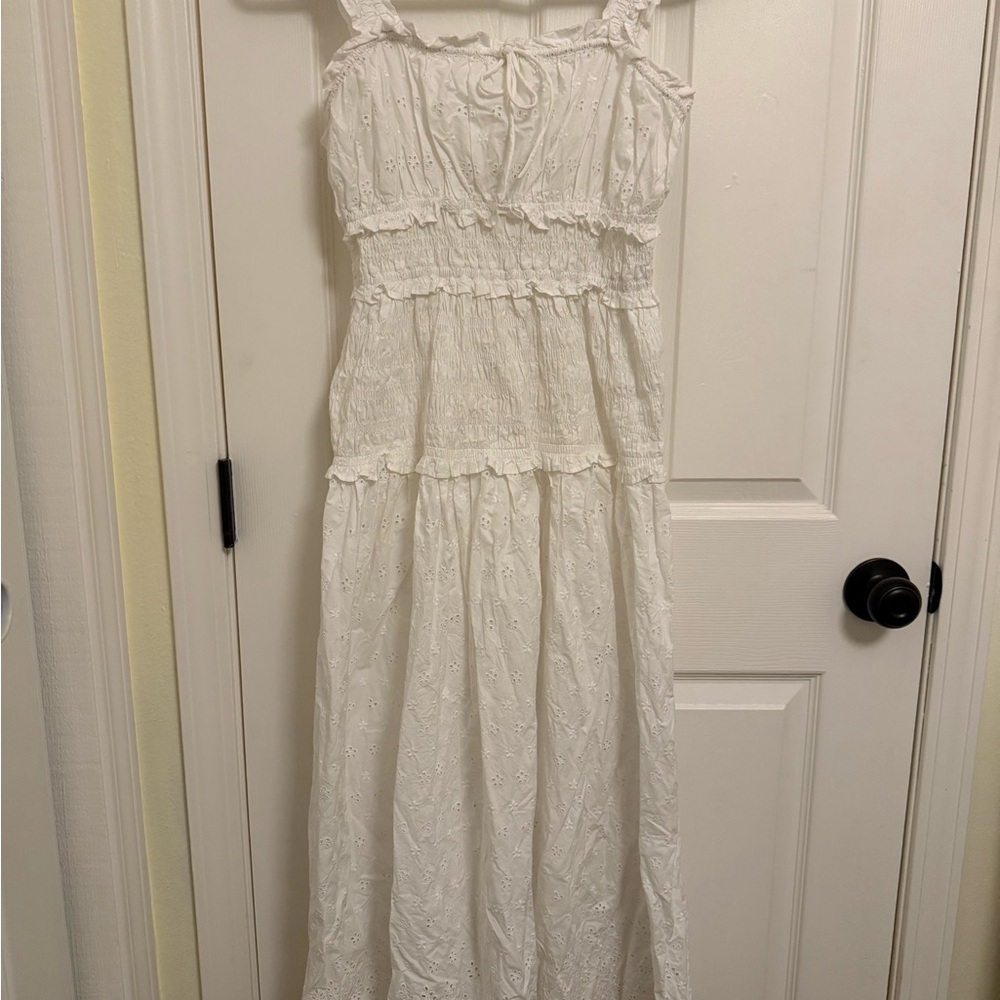 Doen White Eyelet Ruffle Midi Dress